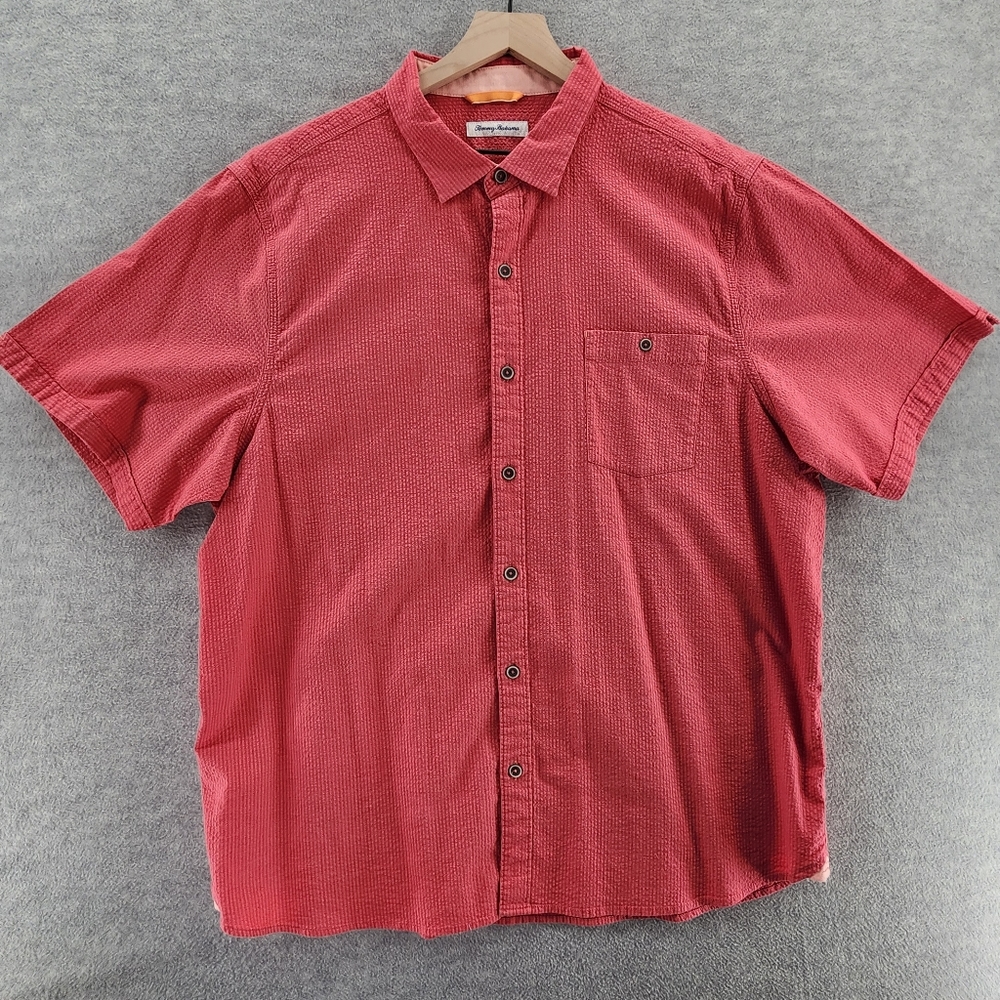 Tommy Bahama Shirt Adult XXL Salmon Pink Textured Tencel Blend Casual Mens